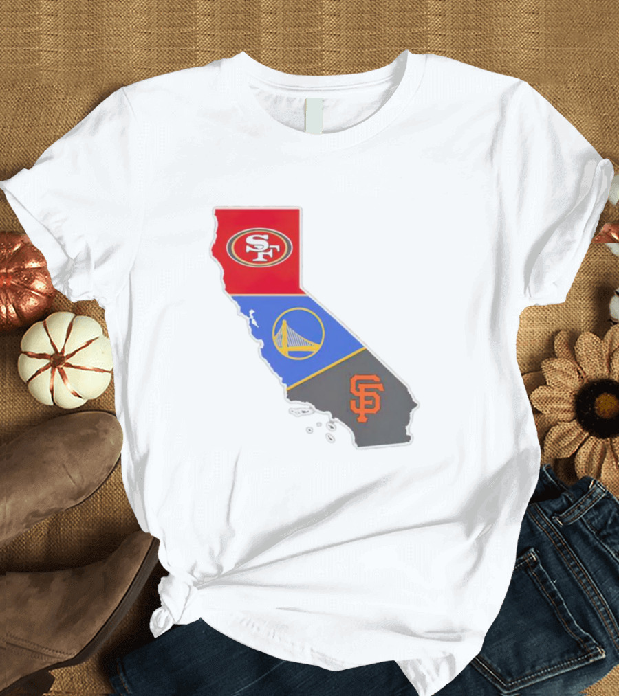 San Francisco 49ers Warriors Giants California Map T-Shirt