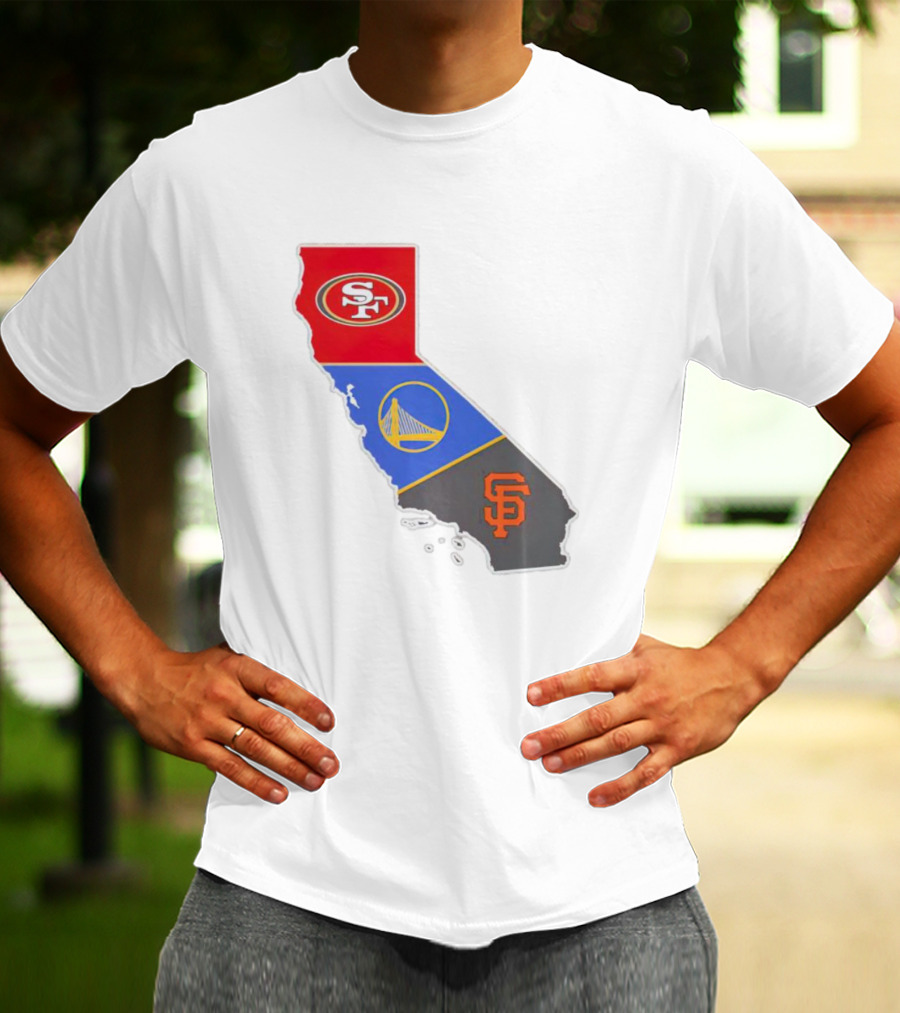 San Francisco 49ers Warriors Giants California Map T-Shirt
