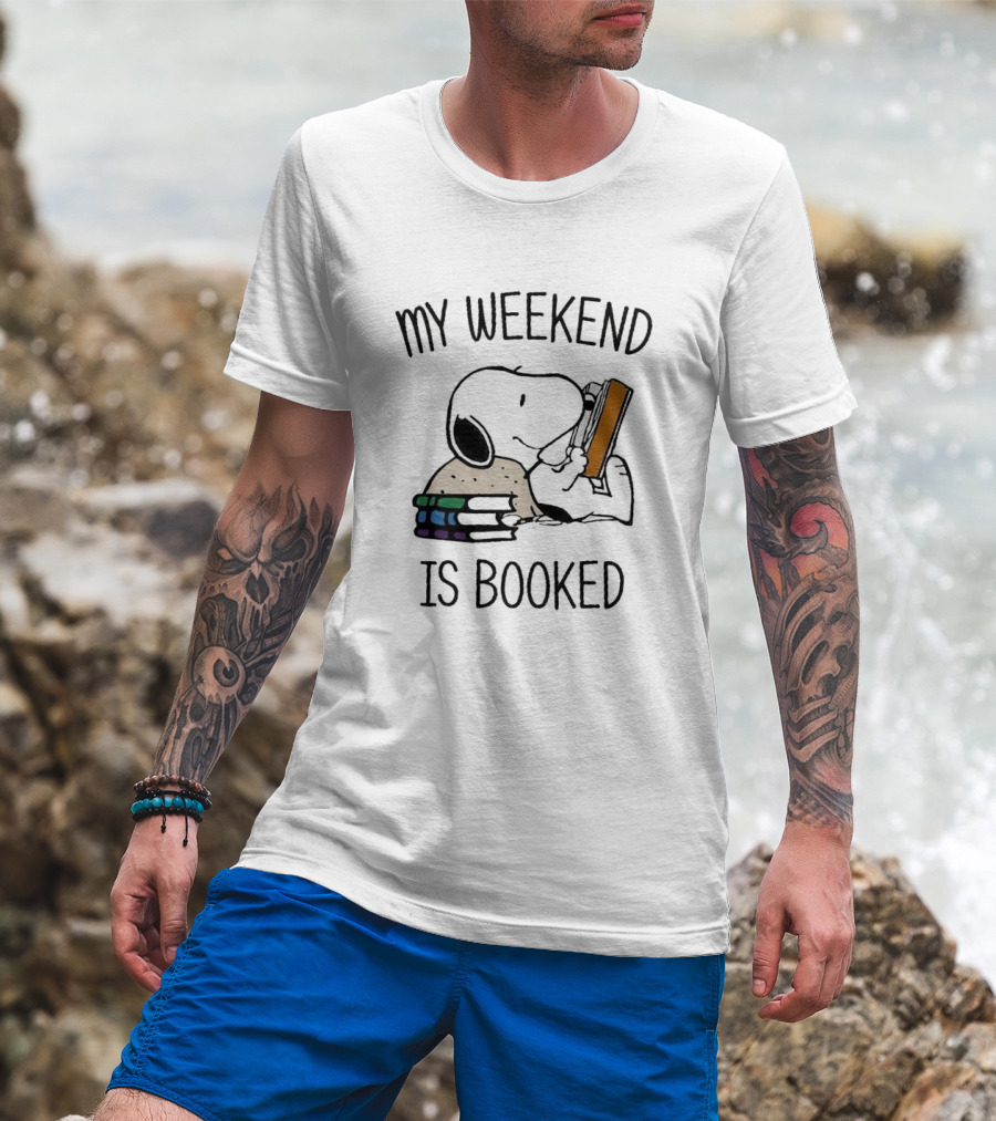 Snoopy My Weekend Is Booked Reading With Books T-Shirt