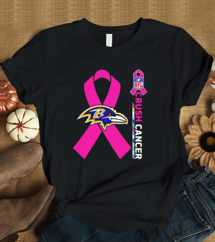 Baltimore Ravens NFL Crush Cancer Pink Ribbon T-Shirt