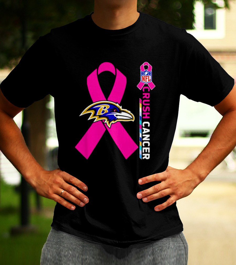 Baltimore Ravens NFL Crush Cancer Pink Ribbon T-Shirt