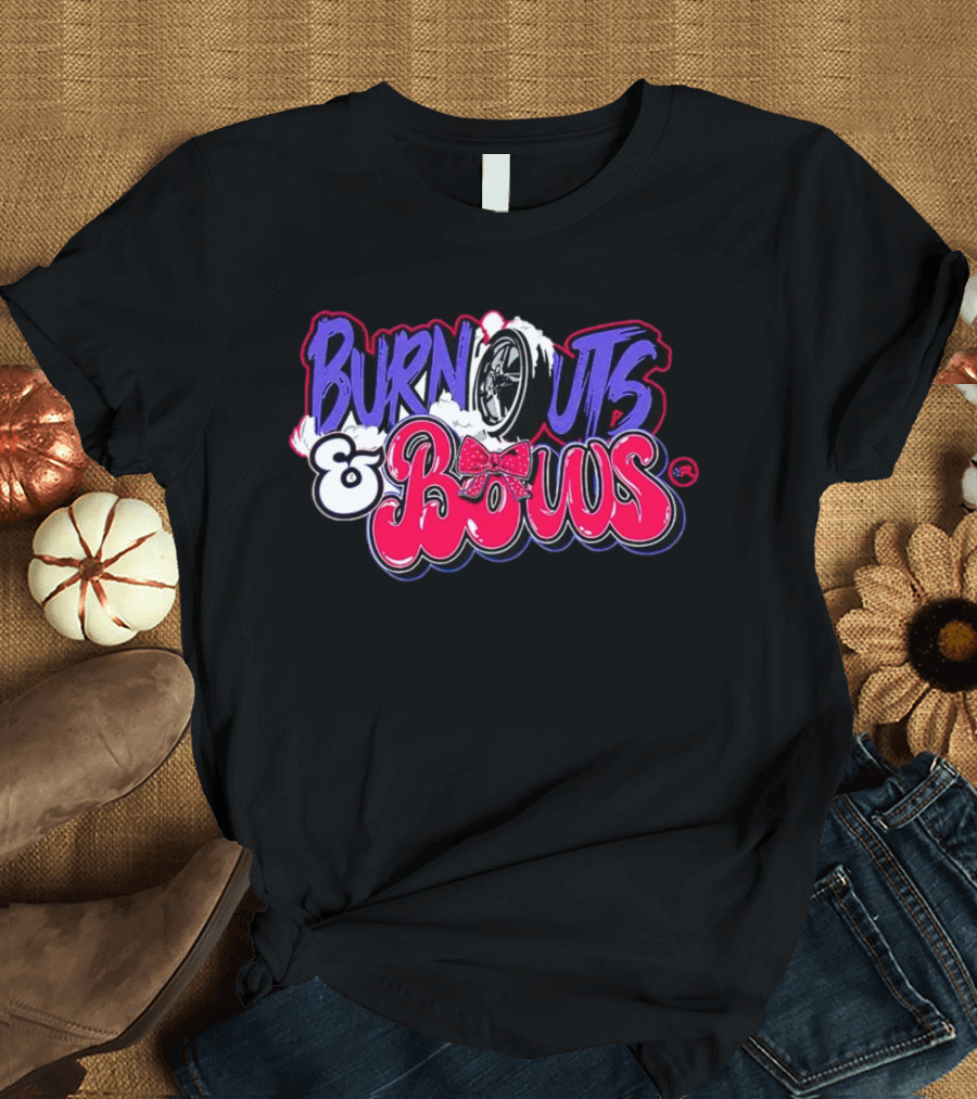 Burnouts And Bows Racing Tire And Bowtie Motif T-Shirt
