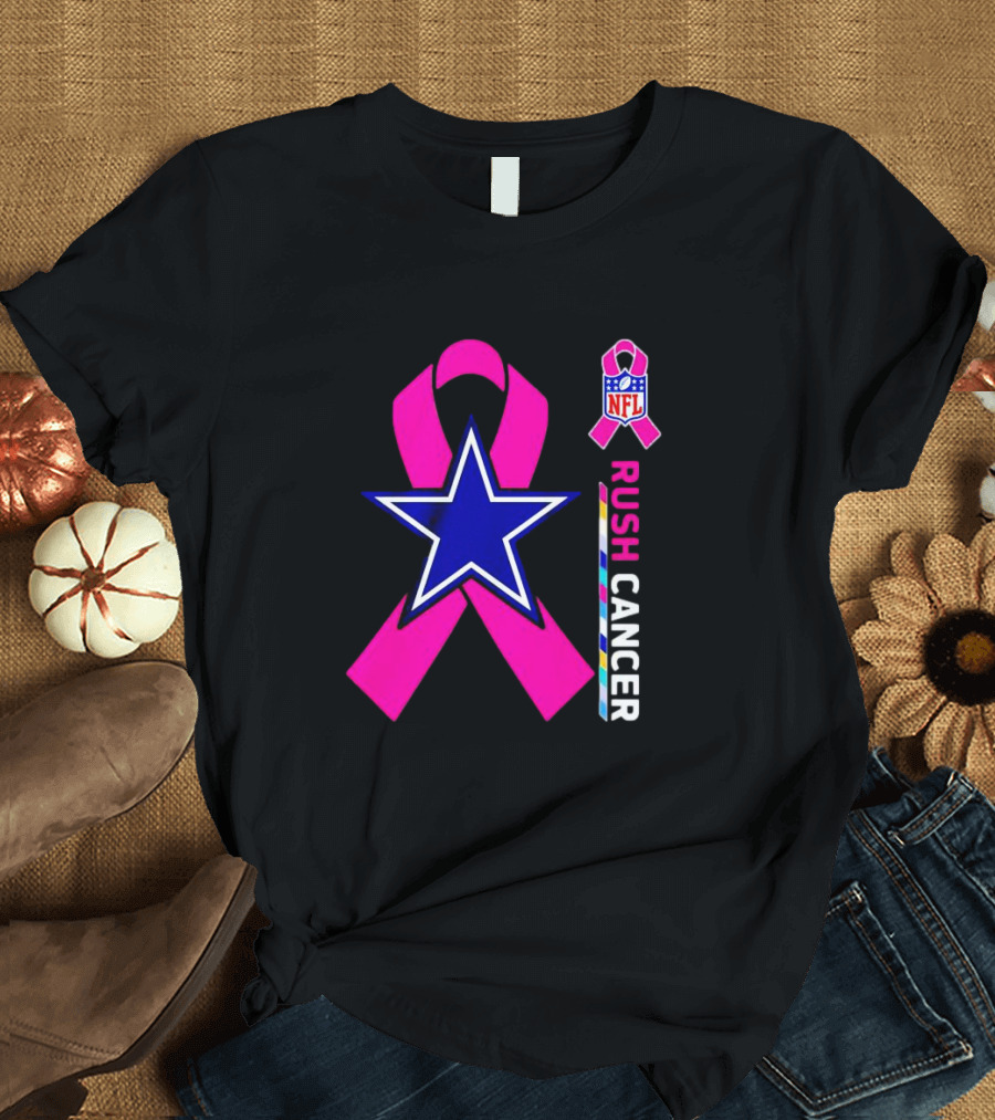 Dallas Cowboys NFL Rush Cancer Pink Ribbon Star T-Shirt