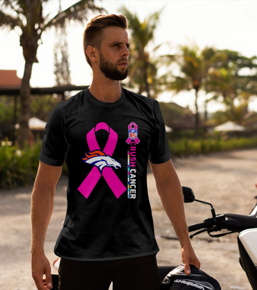 Denver Broncos NFL Pink Ribbon Crush Cancer Campaign T-Shirt