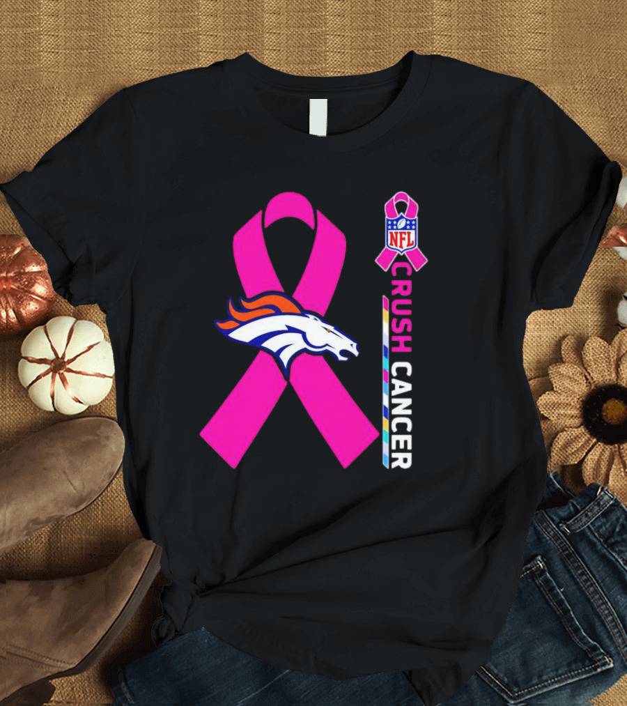 Denver Broncos NFL Pink Ribbon Crush Cancer Campaign T-Shirt