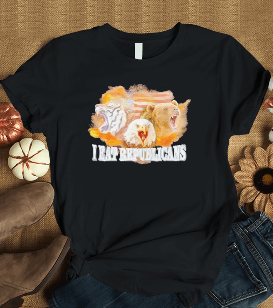 I Eat Republicans Tiger Eagle Bear American Flag T-Shirt