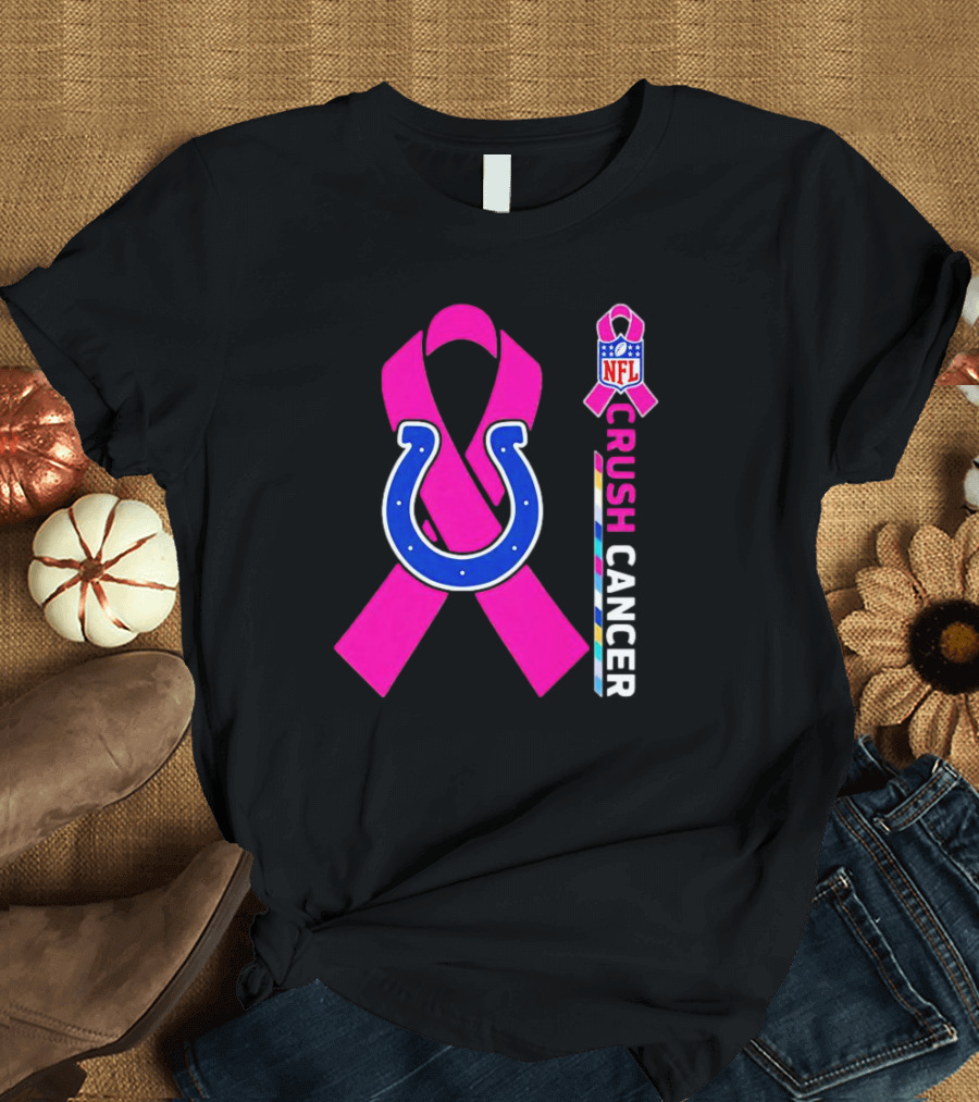 Indianapolis Colts NFL Pink Ribbon Crush Cancer T-Shirt