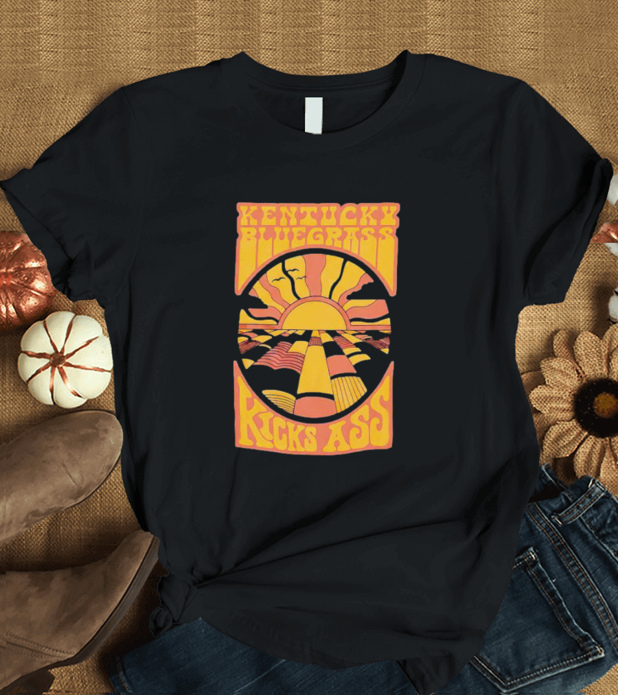 Kentucky Bluegrass Kicks Ass Retro Sunset Fields T-Shirt