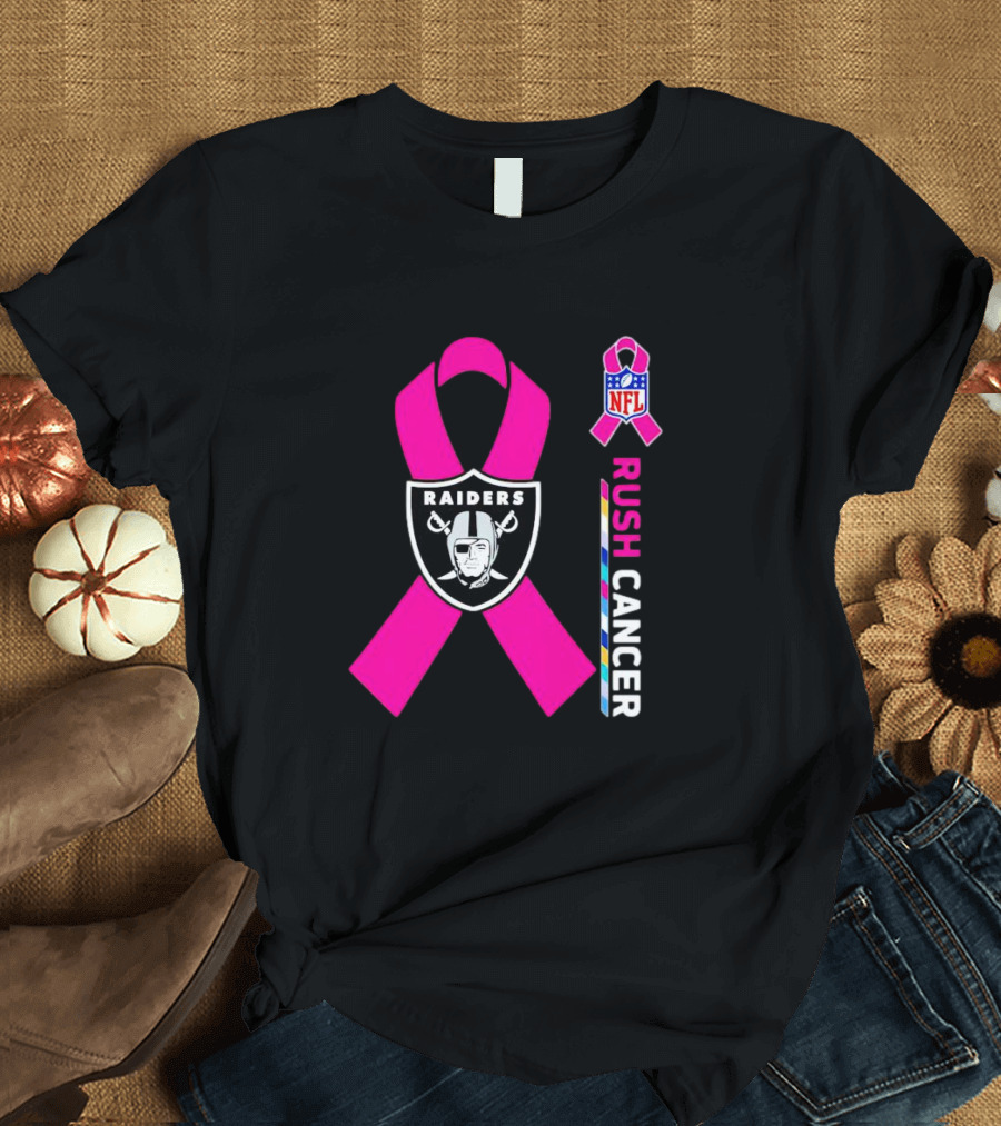 Las Vegas Raiders NFL Rush Cancer Pink Ribbon Awareness Promo T-Shirt