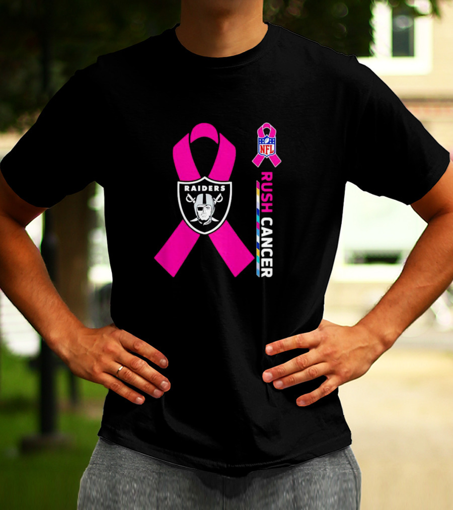 Las Vegas Raiders NFL Rush Cancer Pink Ribbon Awareness Promo T-Shirt