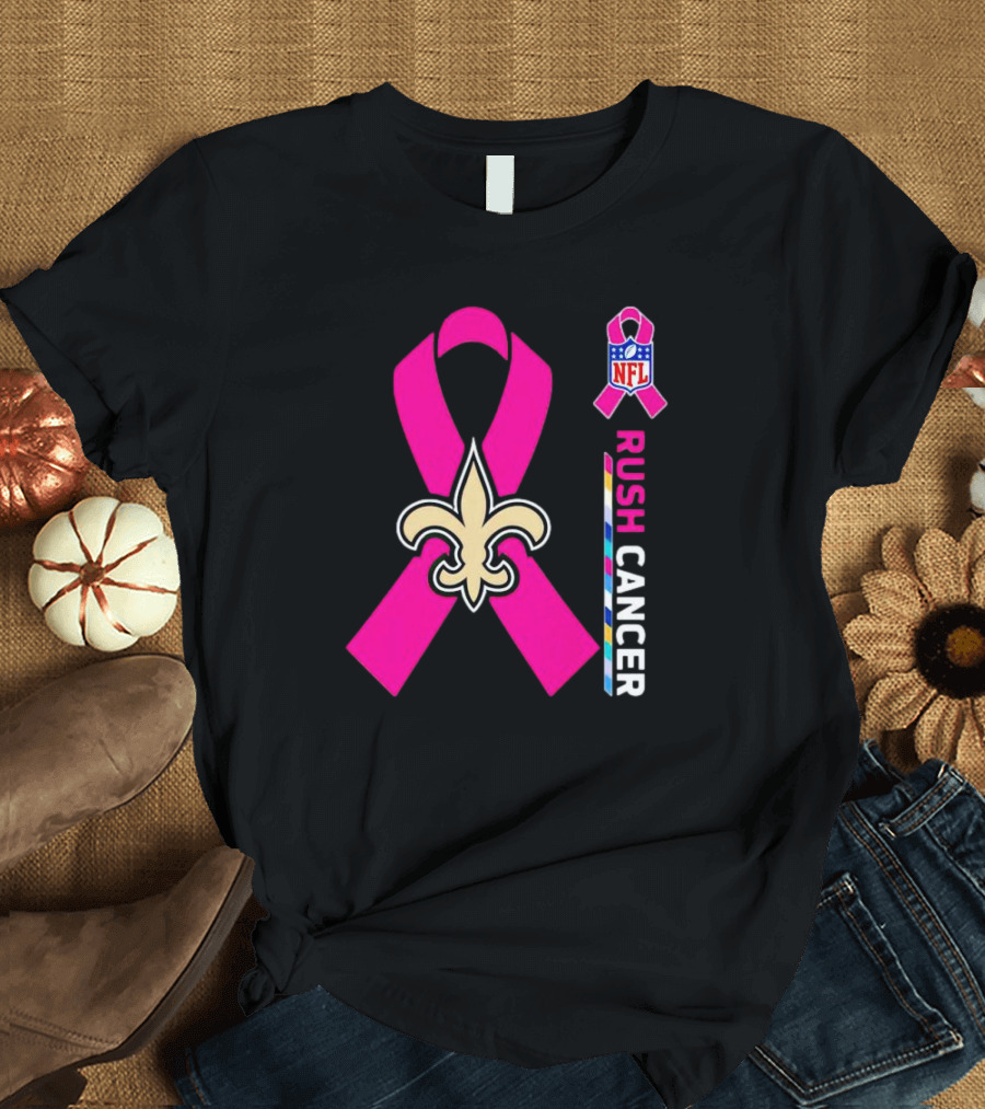 New Orleans Saints NFL Rush Cancer Awareness Pink Ribbon Fleur-de-lis T-Shirt