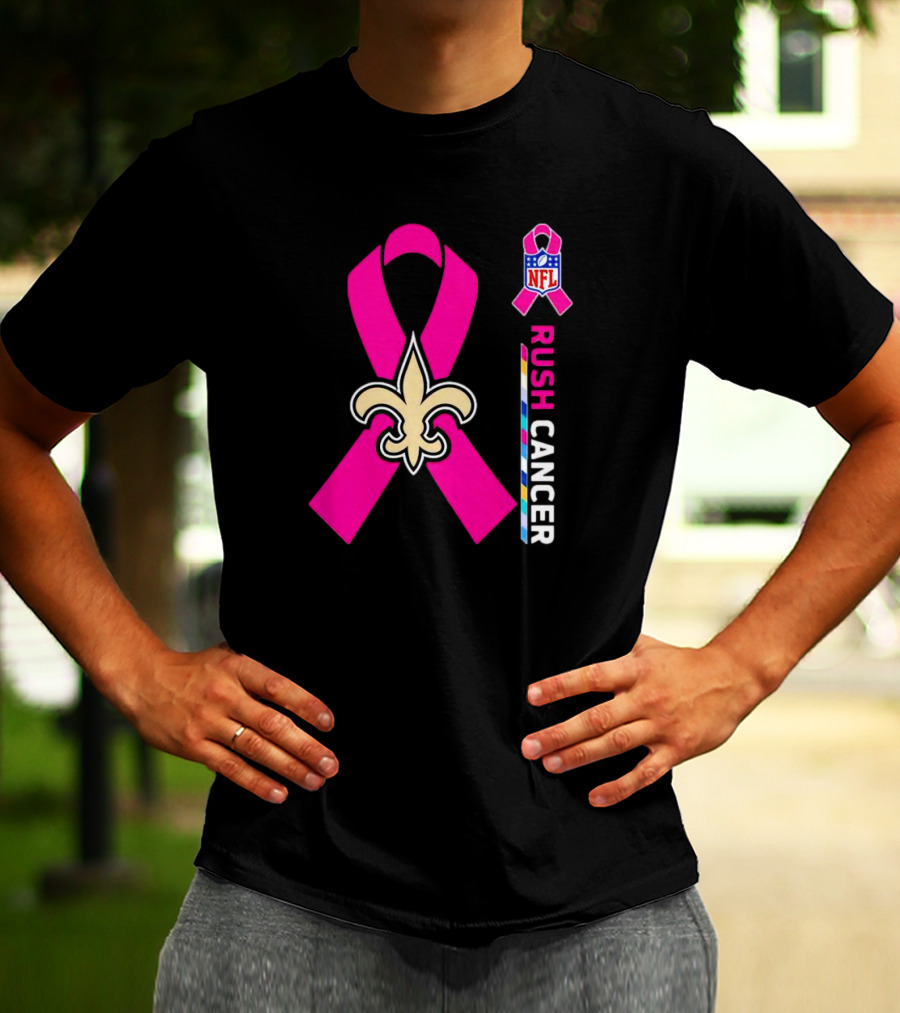 New Orleans Saints NFL Rush Cancer Awareness Pink Ribbon Fleur-de-lis T-Shirt
