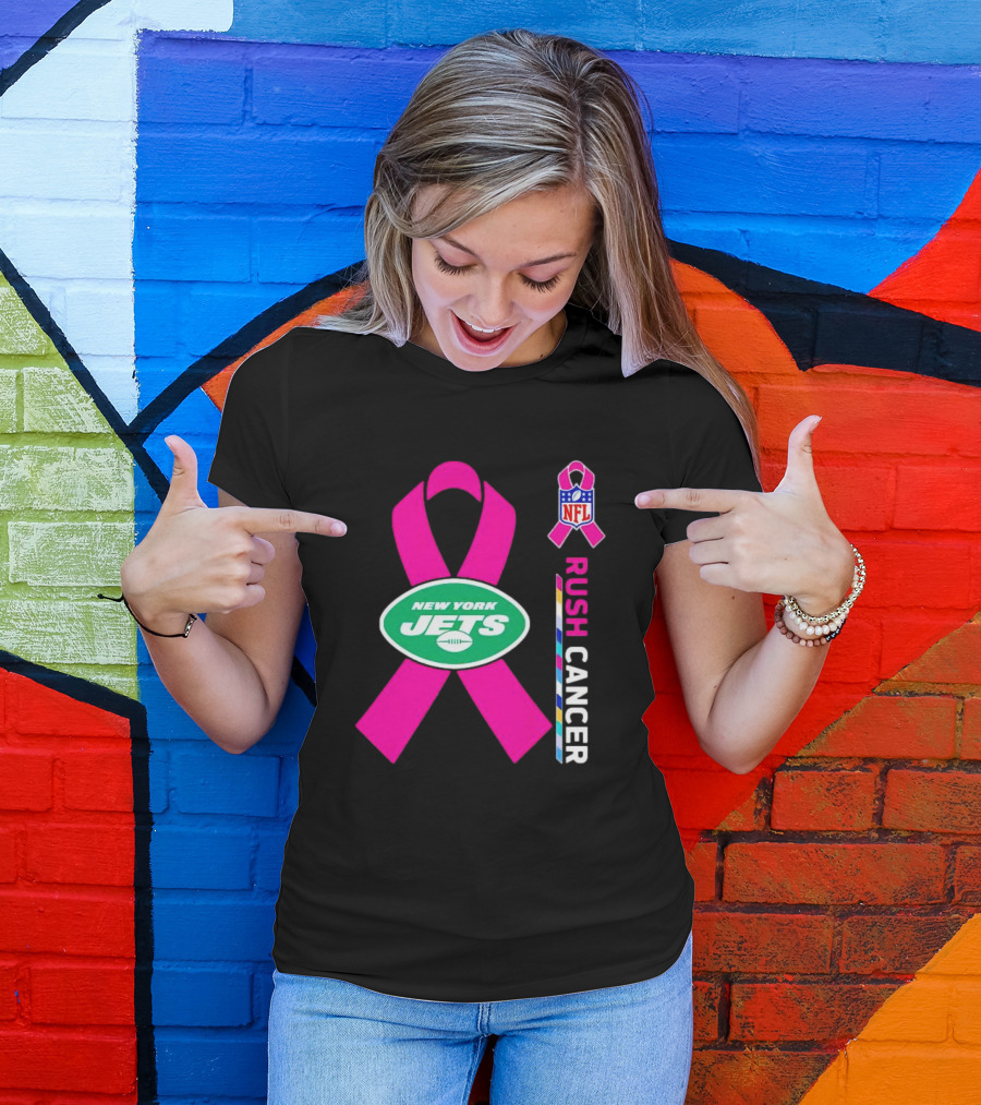 New York Jets NFL Rush Cancer Pink T-Shirt
