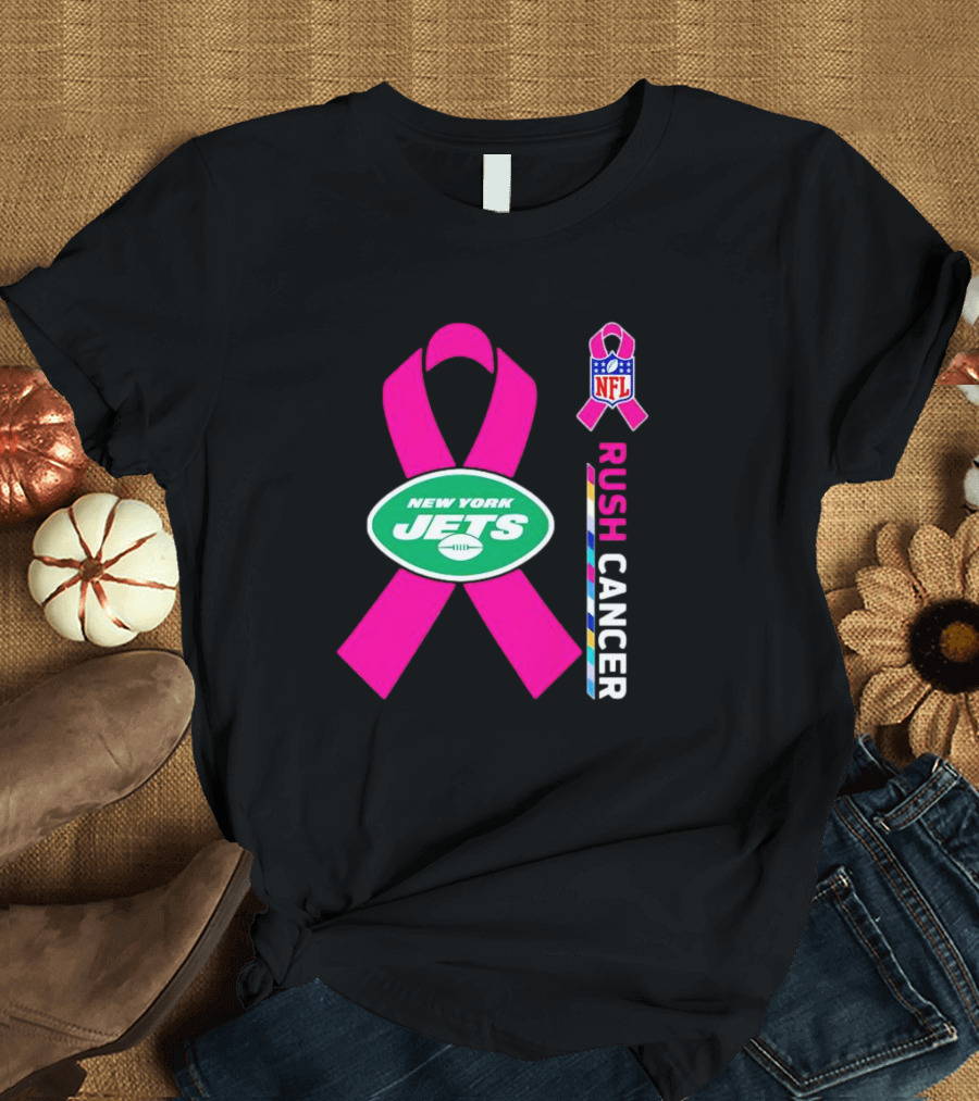 New York Jets NFL Rush Cancer Pink T-Shirt