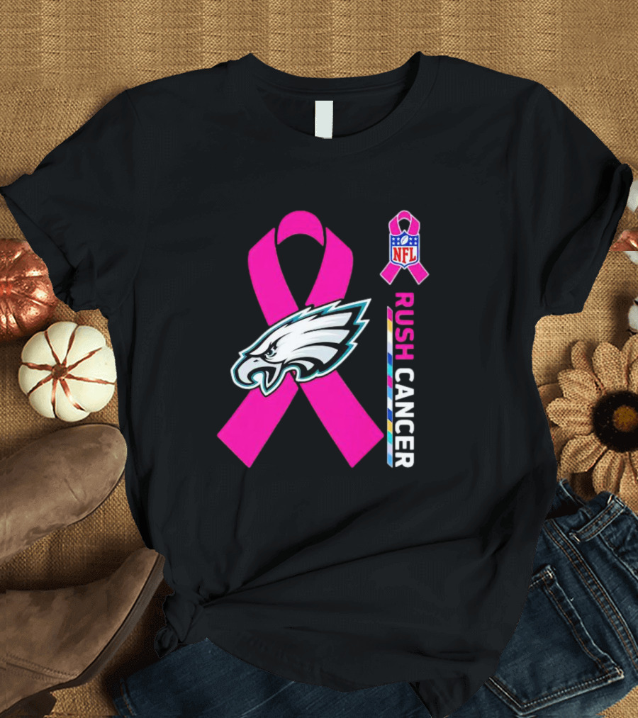 Philadelphia Eagles NFL Pink Ribbon Rush Cancer T-Shirt