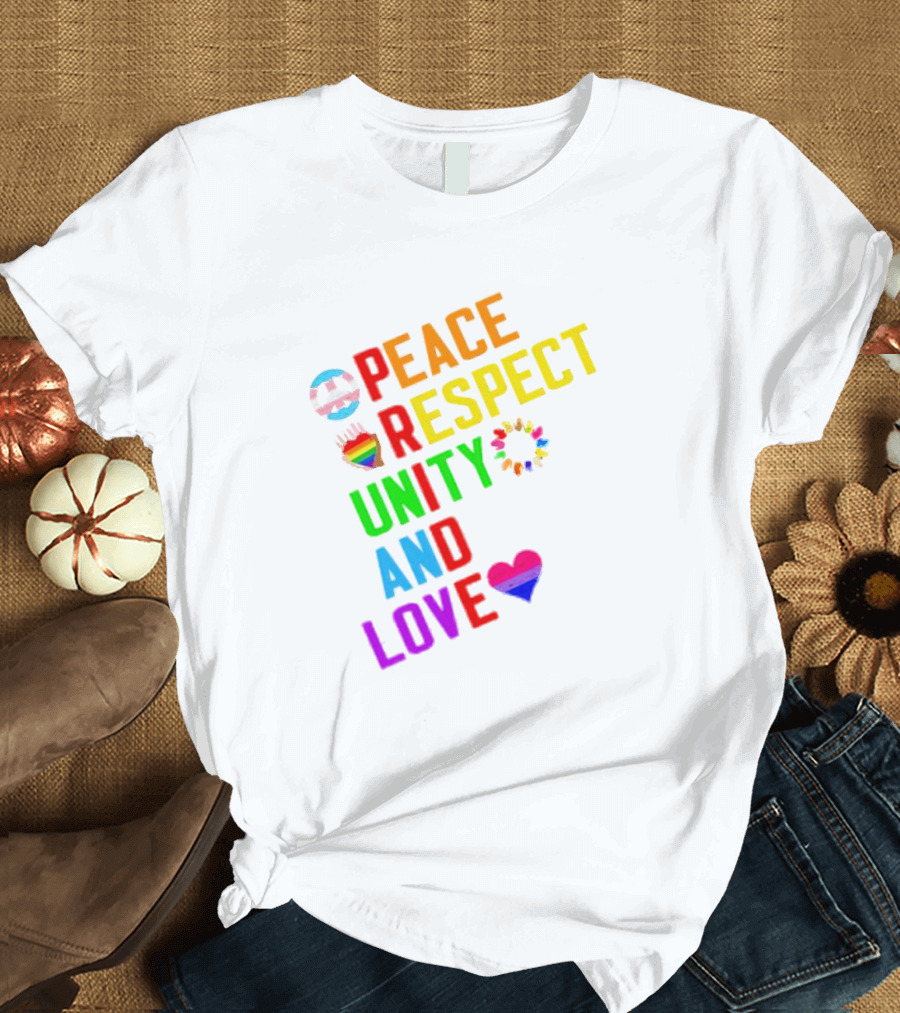 Pride Peace Respect Unity And Love Rainbow Symbols T-Shirt