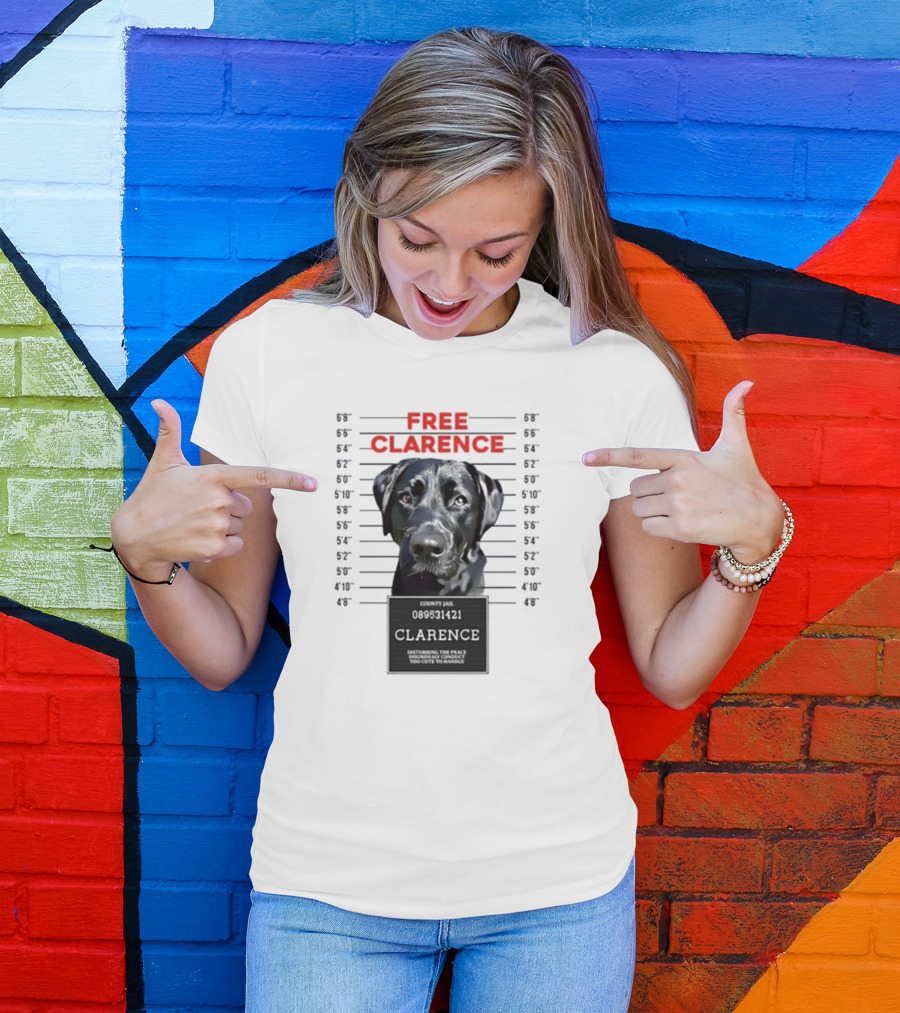 Jimmy And Clarence Free Clarence Mugshot Dog Lineup T-Shirt