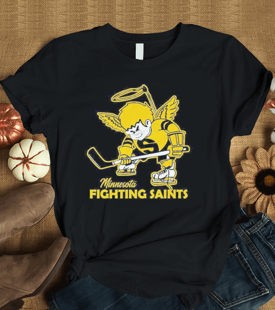 Minnesota Fighting Saints Hockey Mascot Vintage T-Shirt