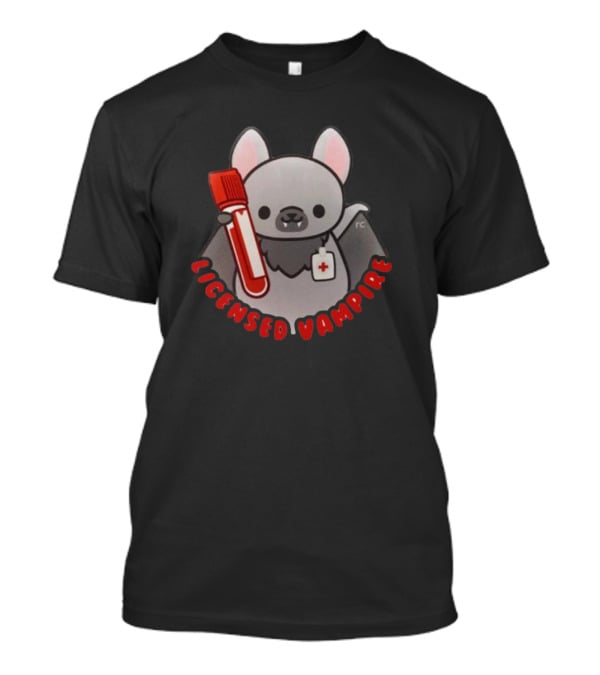 Licensed Vampire Bat Holding Blood Sample Tube T-Shirt