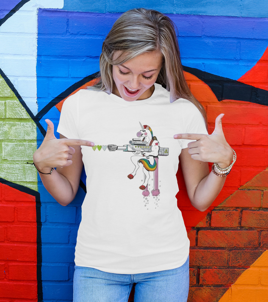 Unicorn Sniper With Rainbow Mane And Sniper Rifle T-Shirt