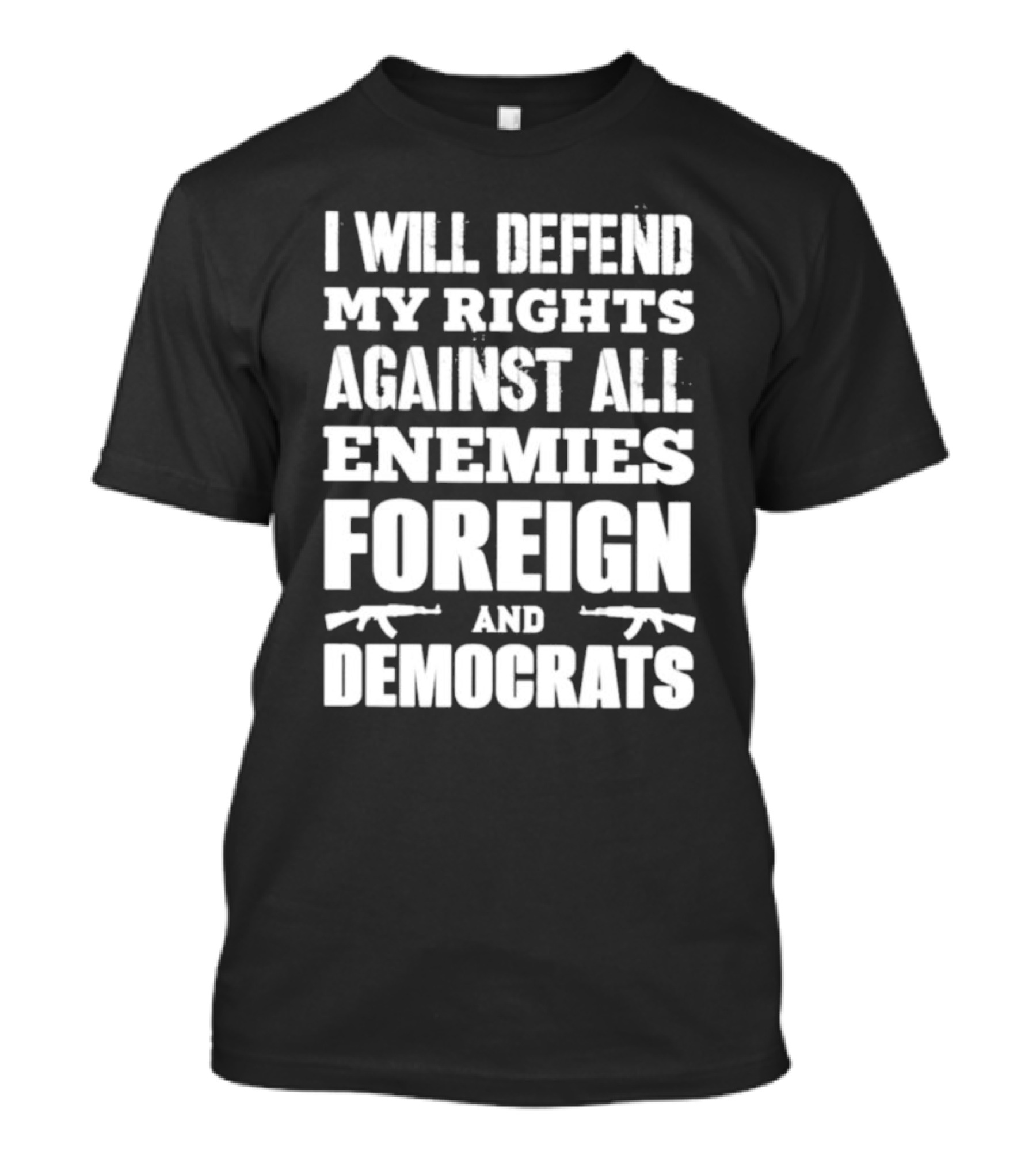 I Will Defend My Rights Against All Enemies Foreign And Democrats With Rifle Graphics T-Shirt