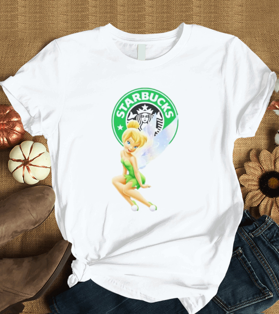 Starbucks Coffee Logo Featuring Tinker Bell Character T-Shirt