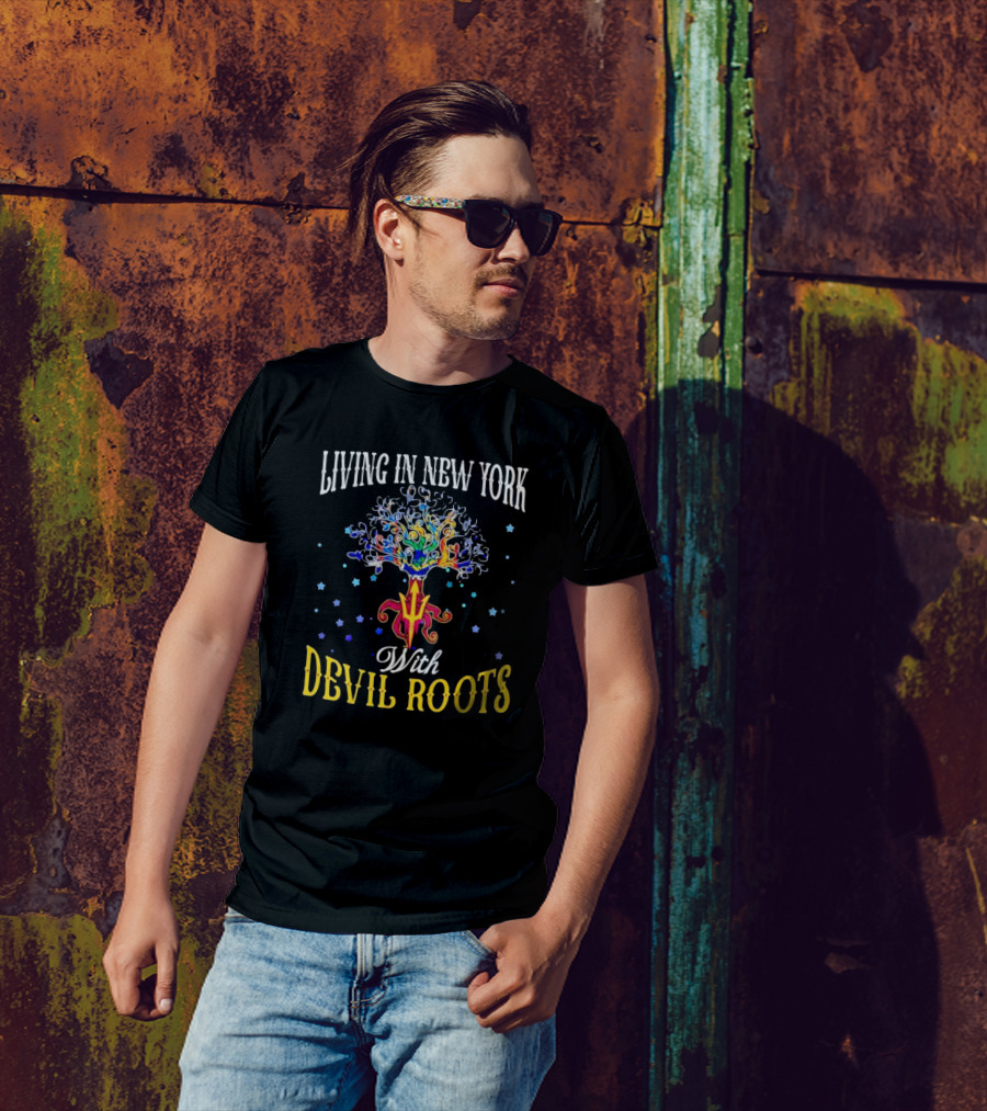 Living In New York With Devil Roots Tree And Stars T-Shirt