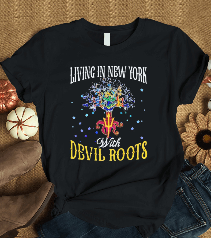 Living In New York With Devil Roots Tree And Stars T-Shirt