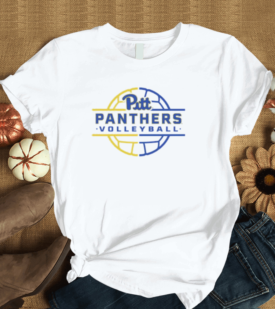 Pitt Panthers Volleyball Blue And Yellow Circle Text T-Shirt