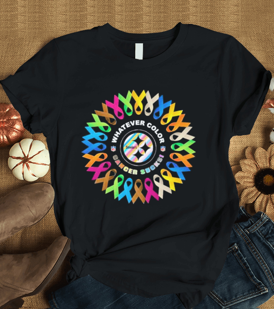 Steelers Whatever Color Cancer Sucks Ribbon Circle T-Shirt