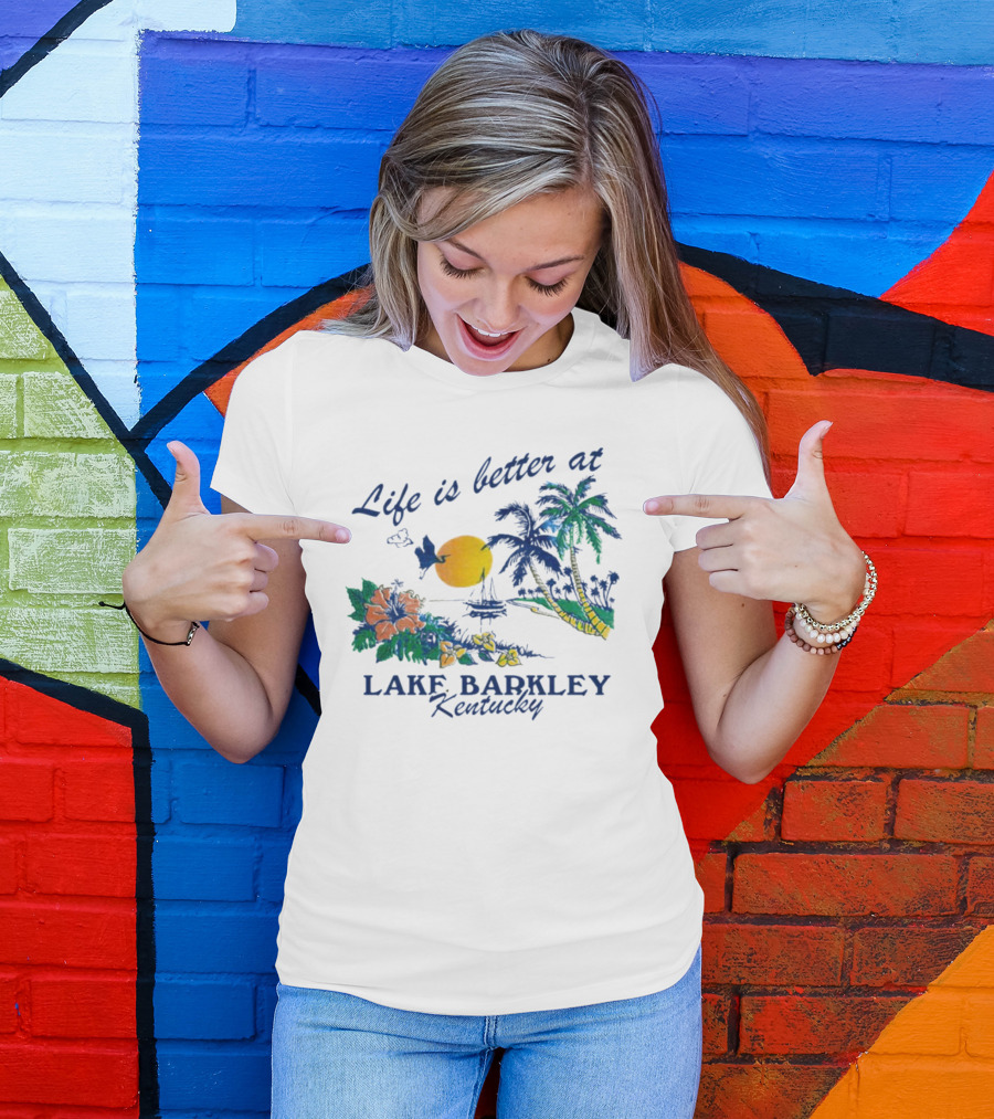 Life Is Better At Lake Barkley Kentucky With Tropical Sunset And Flowers T-Shirt