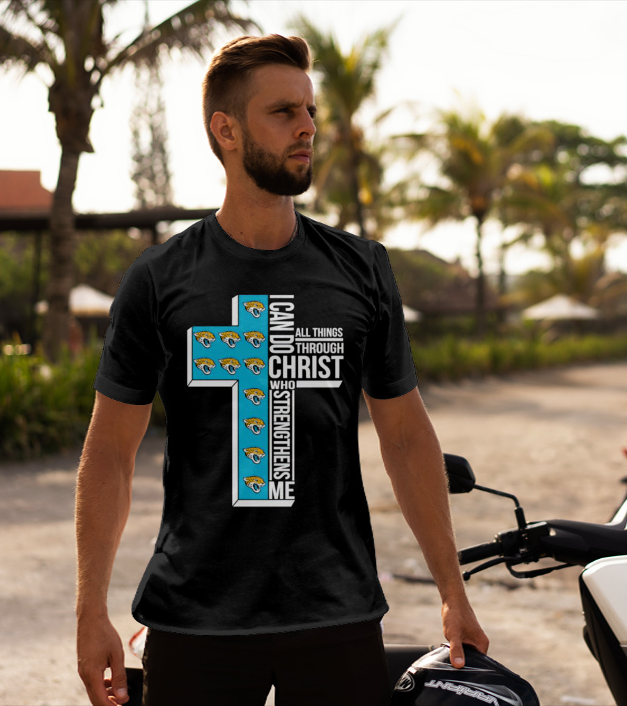 Jacksonville Jaguars Faithful Strength In Christ Cross With Team T-Shirt