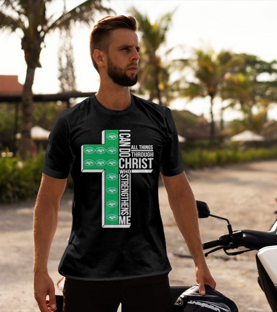 New York Jets I Can Do All Things Through Christ Who Strengthens Me Cross T-Shirt