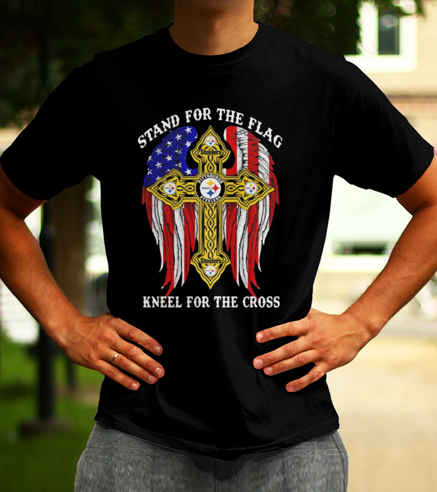 Stand For The Flag Kneel For The Cross Pittsburgh Steelers American Flag Cross T-Shirt