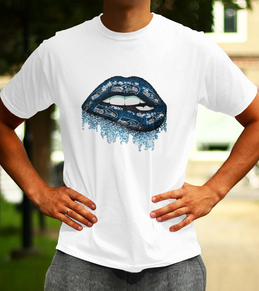 Rhinestone Lips Seattle Seahawks Logo Sparkle Fan T-Shirt