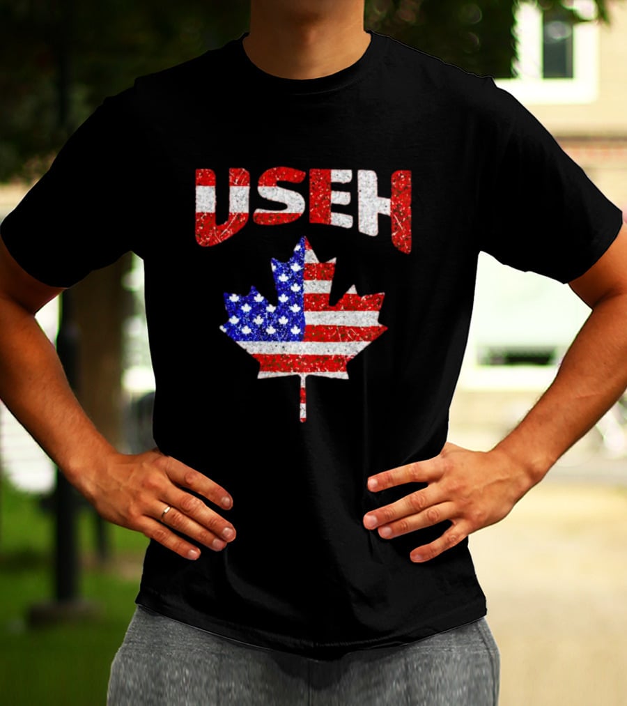 USEH Leaf Canadian American Flag T-Shirt