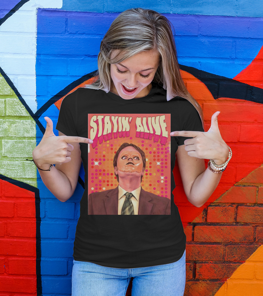 Stayin' Alive Dwight Schrute Retro Disco T-Shirt