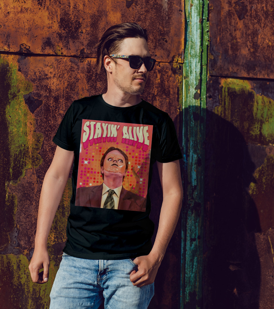 Stayin' Alive Dwight Schrute Retro Disco T-Shirt