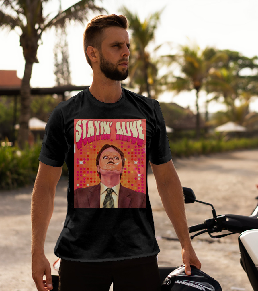 Stayin' Alive Dwight Schrute Retro Disco T-Shirt