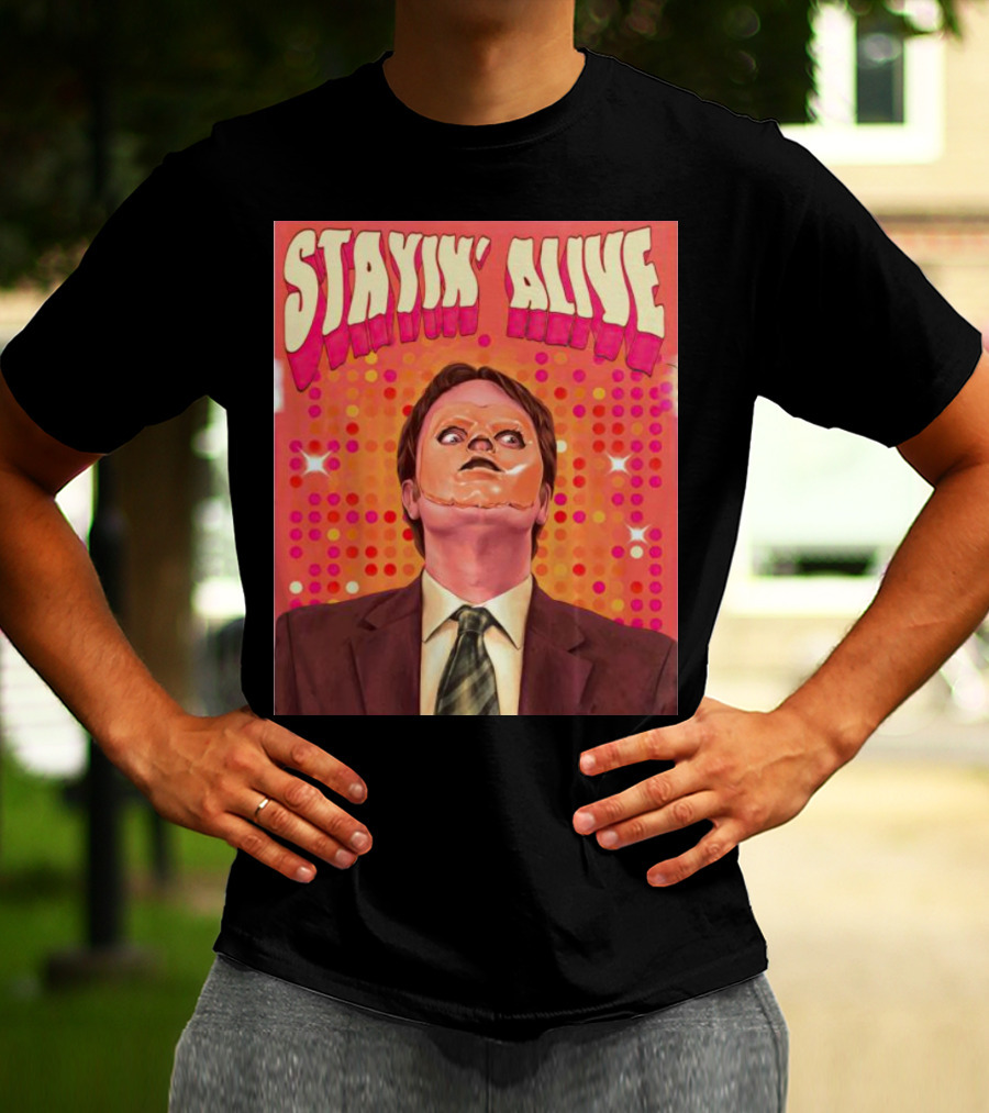 Stayin' Alive Dwight Schrute Retro Disco T-Shirt