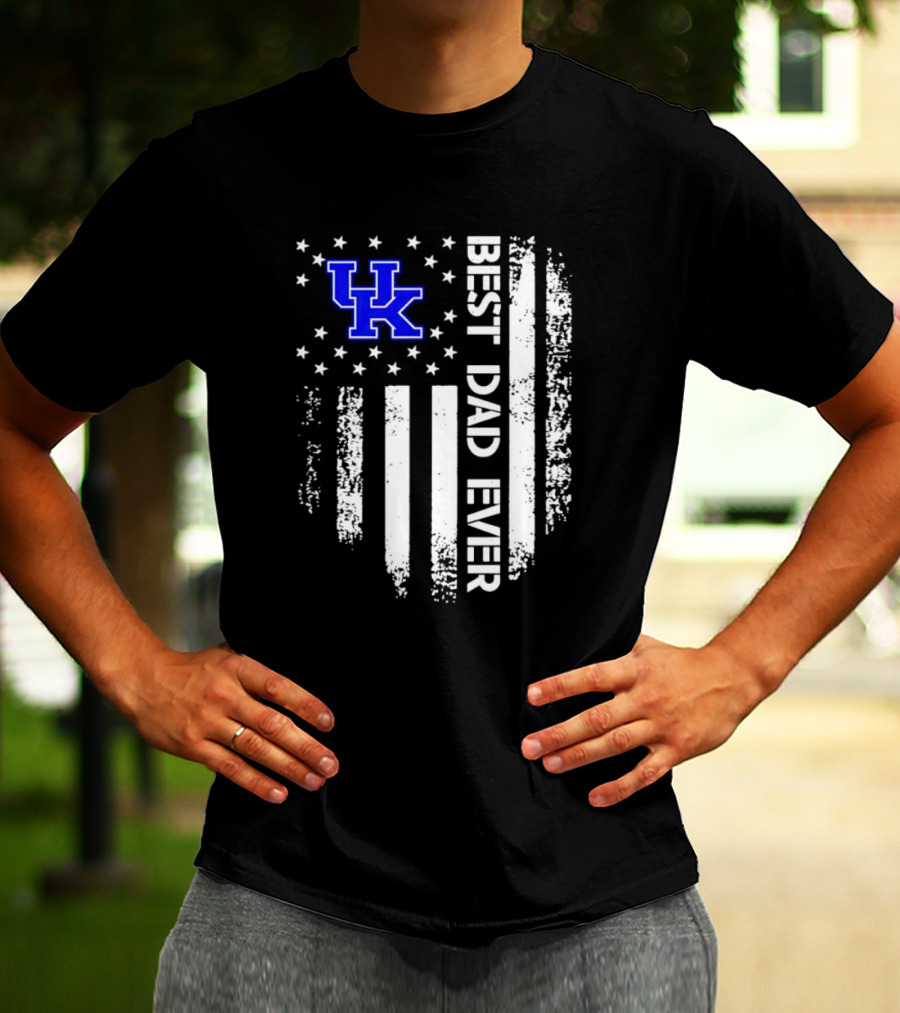 Kentucky Wildcats Best Dad Ever Vertical Stars Stripes T-Shirt
