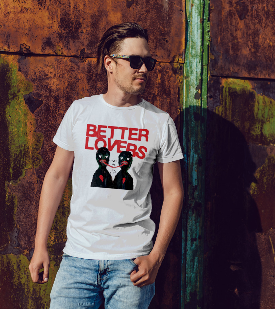 Better Lovers Distorted Figures With Textured Red Letters T-Shirt