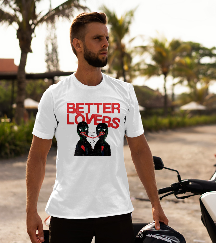 Better Lovers Distorted Figures With Textured Red Letters T-Shirt