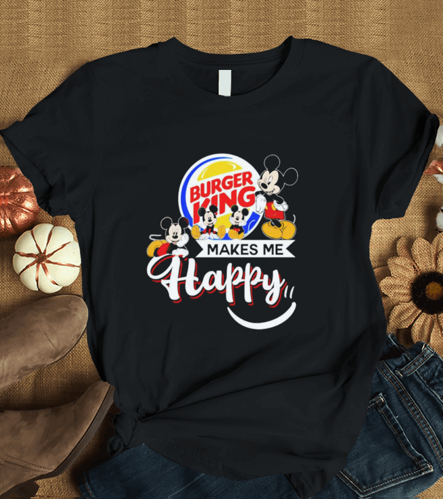 Burger King Makes Me Happy Mickey With Iconic Mouse Characters T-Shirt