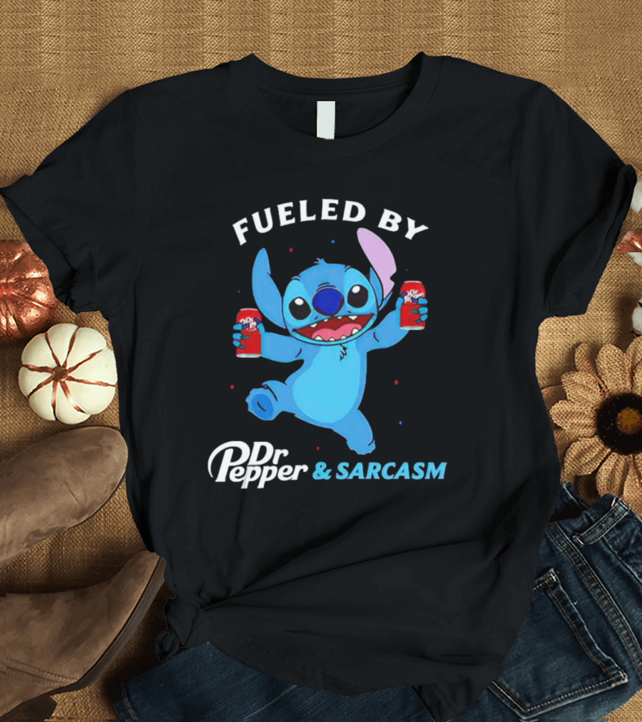 Fueled By Dr Pepper And Sarcasm Stitch Holding Cans T-Shirt