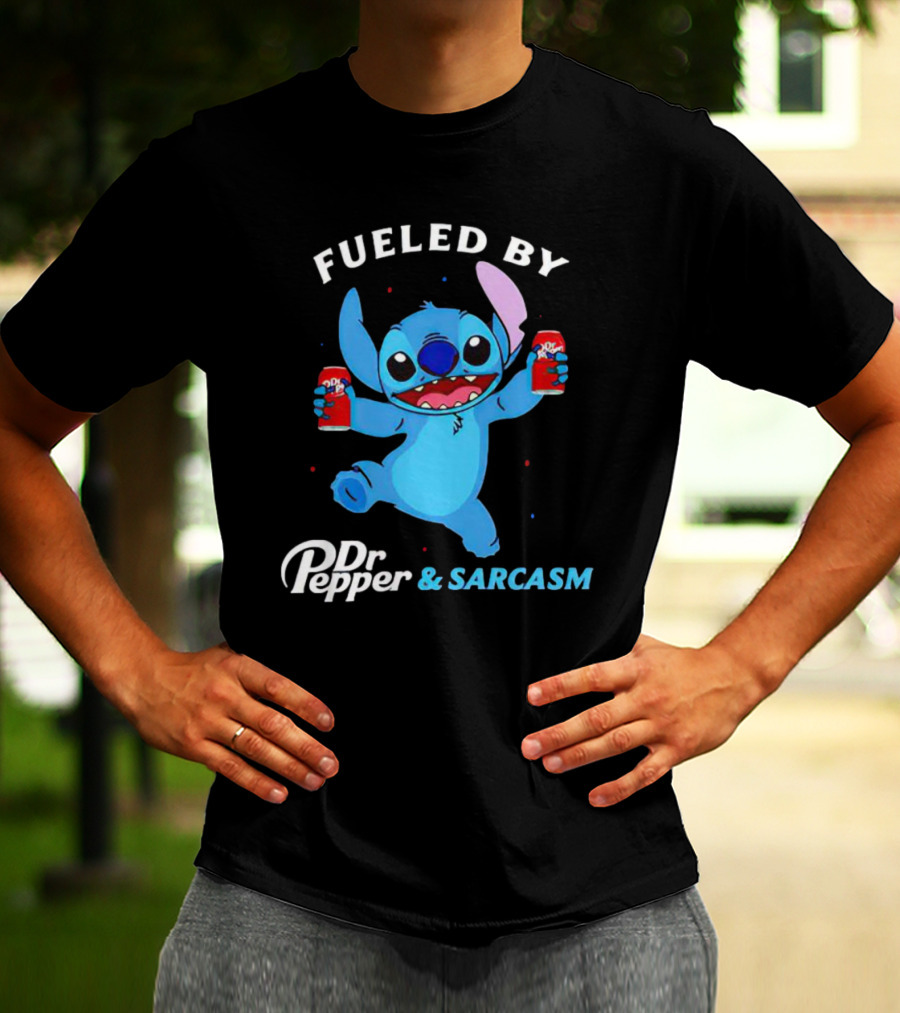 Fueled By Dr Pepper And Sarcasm Stitch Holding Cans T-Shirt