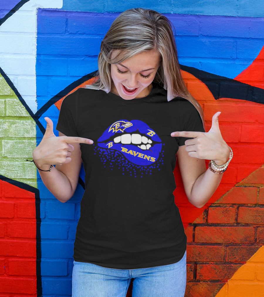 Baltimore Ravens B Lip Logo Blue And White Fan T-Shirt