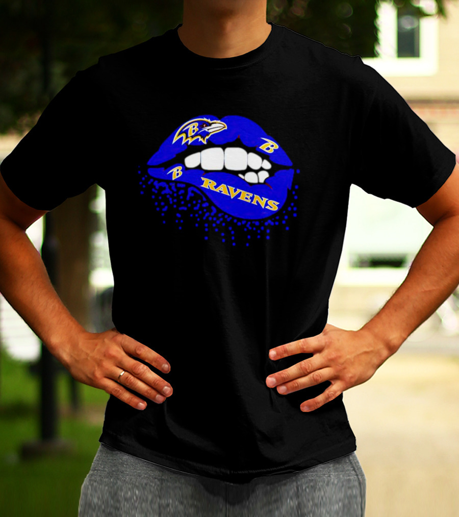 Baltimore Ravens B Lip Logo Blue And White Fan T-Shirt