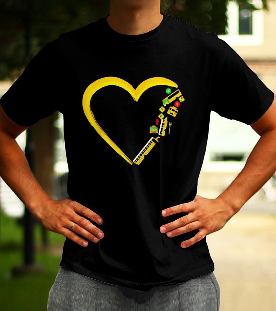 School Bus Driver Heart Traffic Sign And School Crossing T-Shirt