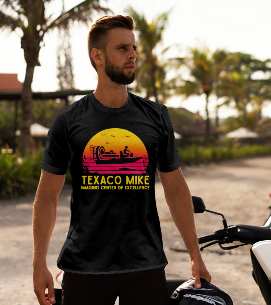 Texaco Mike Imaging Center Of Excellence Airboat Sunset Scene T-Shirt
